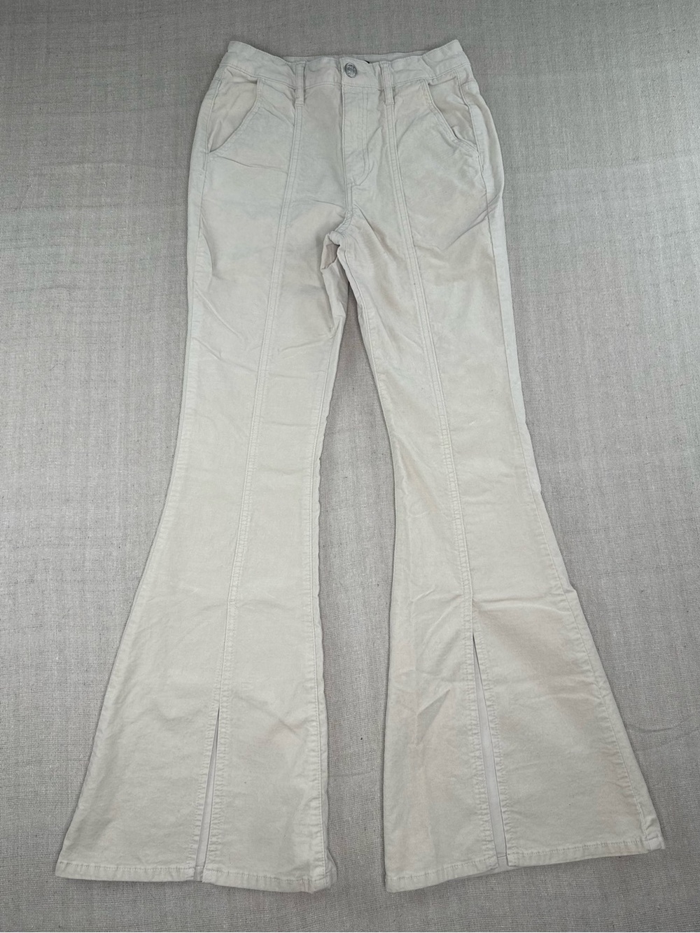 Forever 21 Flare Pants Y2K High Rise Womens Medium Cream Front Seam Bell Bottom